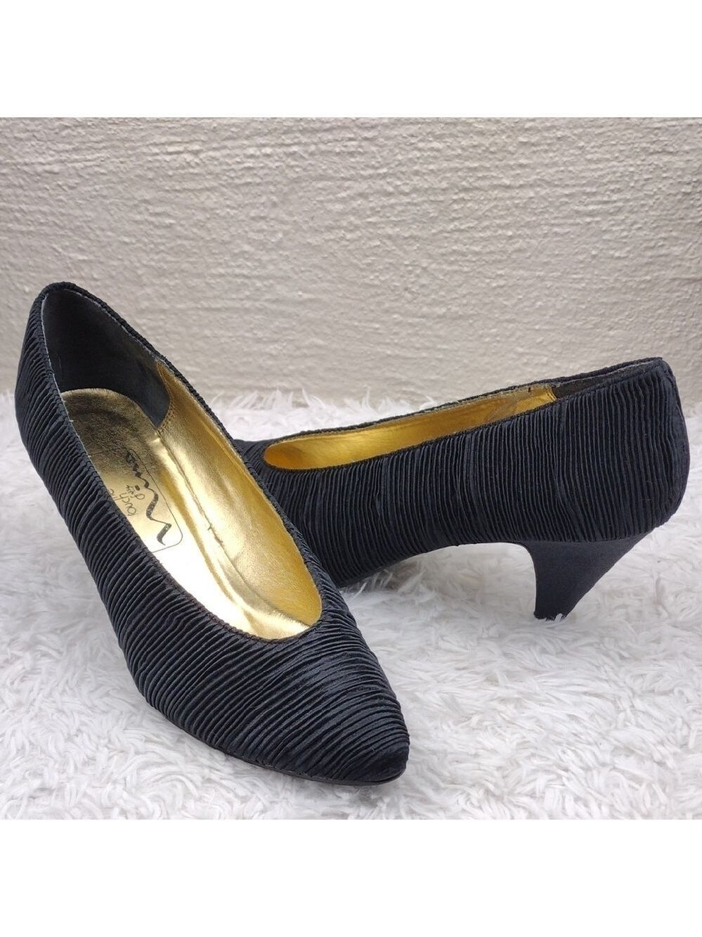The Touch of Nina Black Fabric Ruching Upper Pointed Toe Slip On Heeled Shoe
